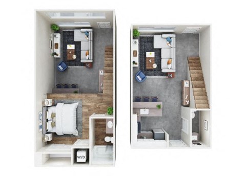 Floor plan for 1 bed, 1.5 baths, 896 sqft